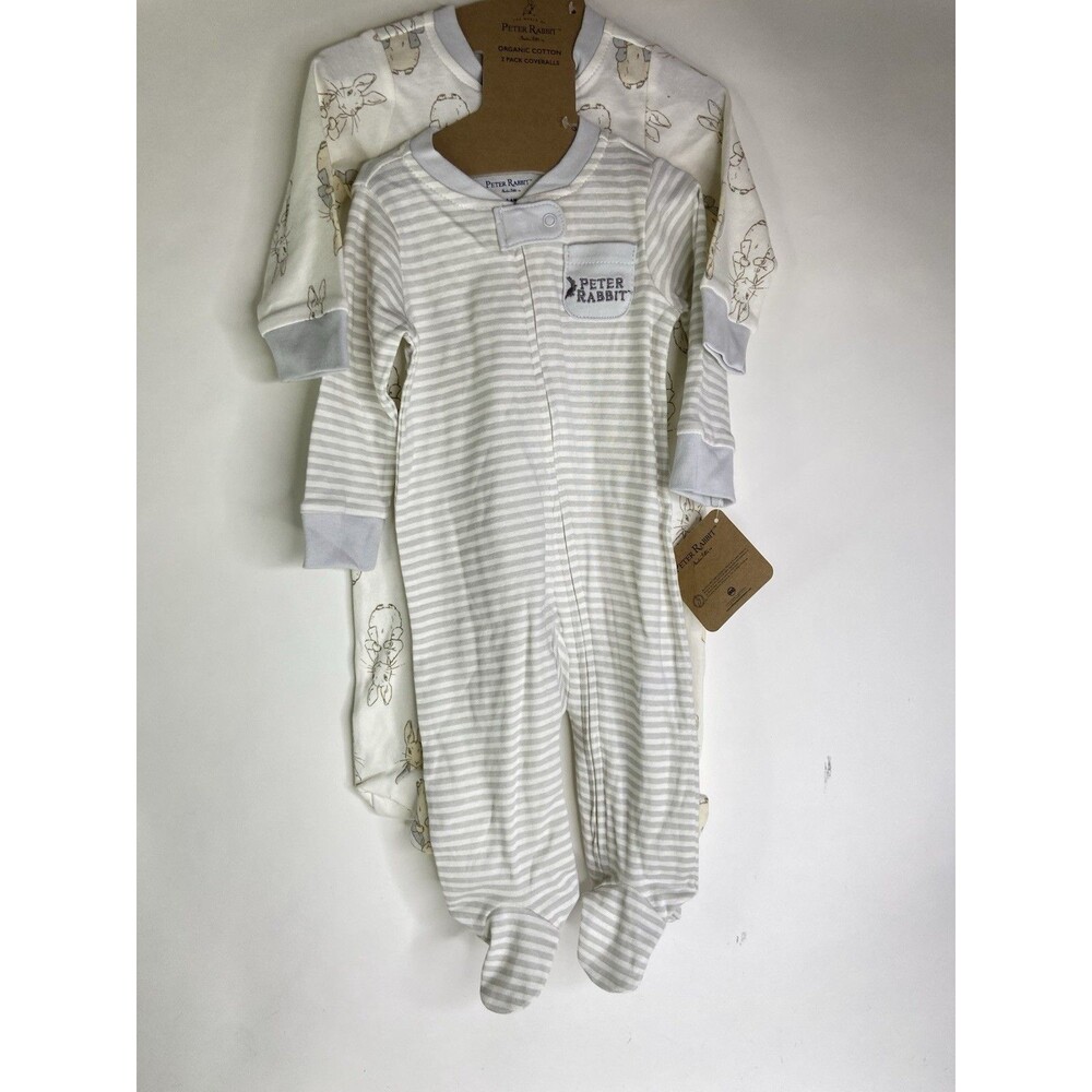 Peter Rabbit Organic Cotton Coveralls 2 Pack Footed Pajamas Baby Size 3-6 Months